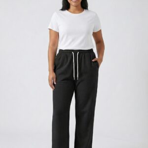 EloraTrends Cozy Winter Pants – Black Straight-Leg Lounge Trousers | Comfortable Everyday Wear