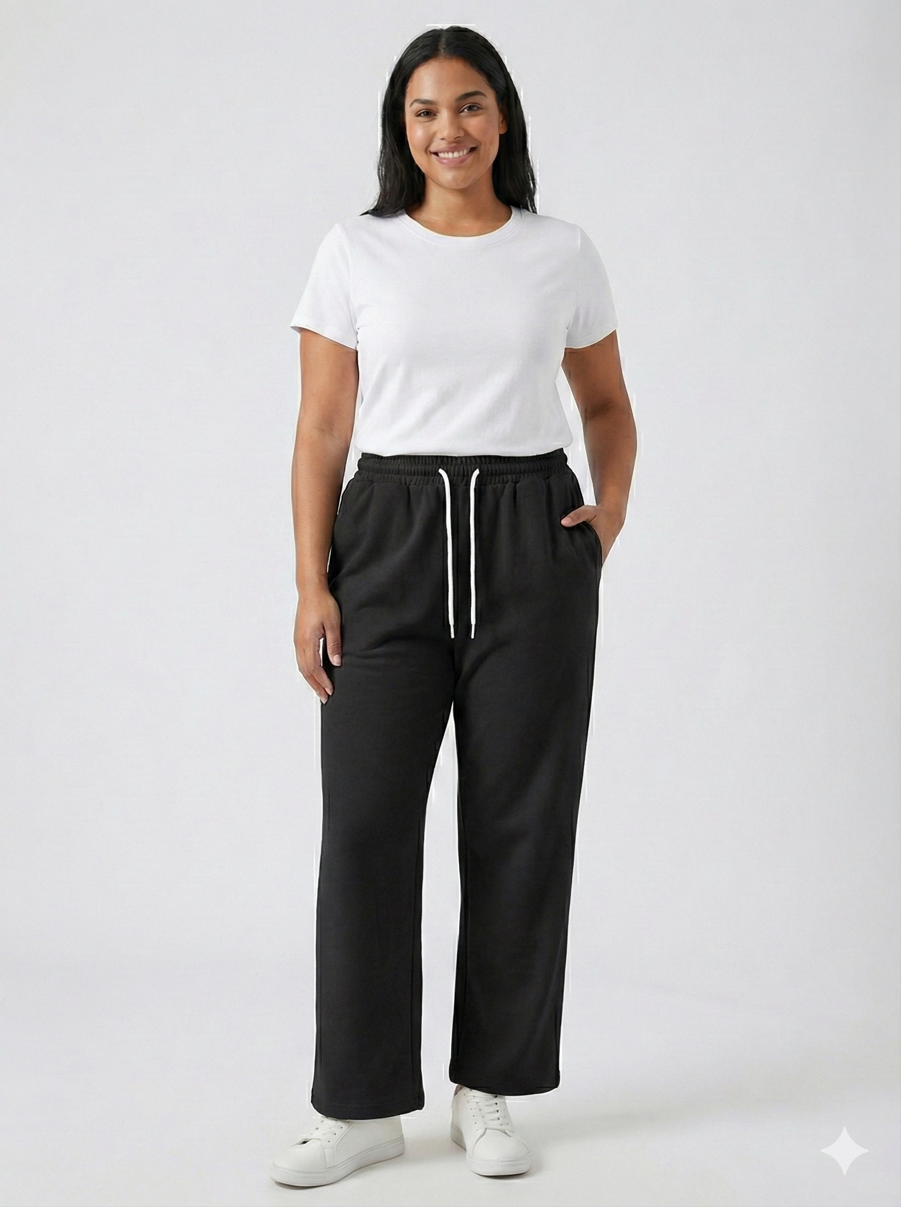 EloraTrends Cozy Winter Pants – Black Straight-Leg Lounge Trousers | Comfortable Everyday Wear