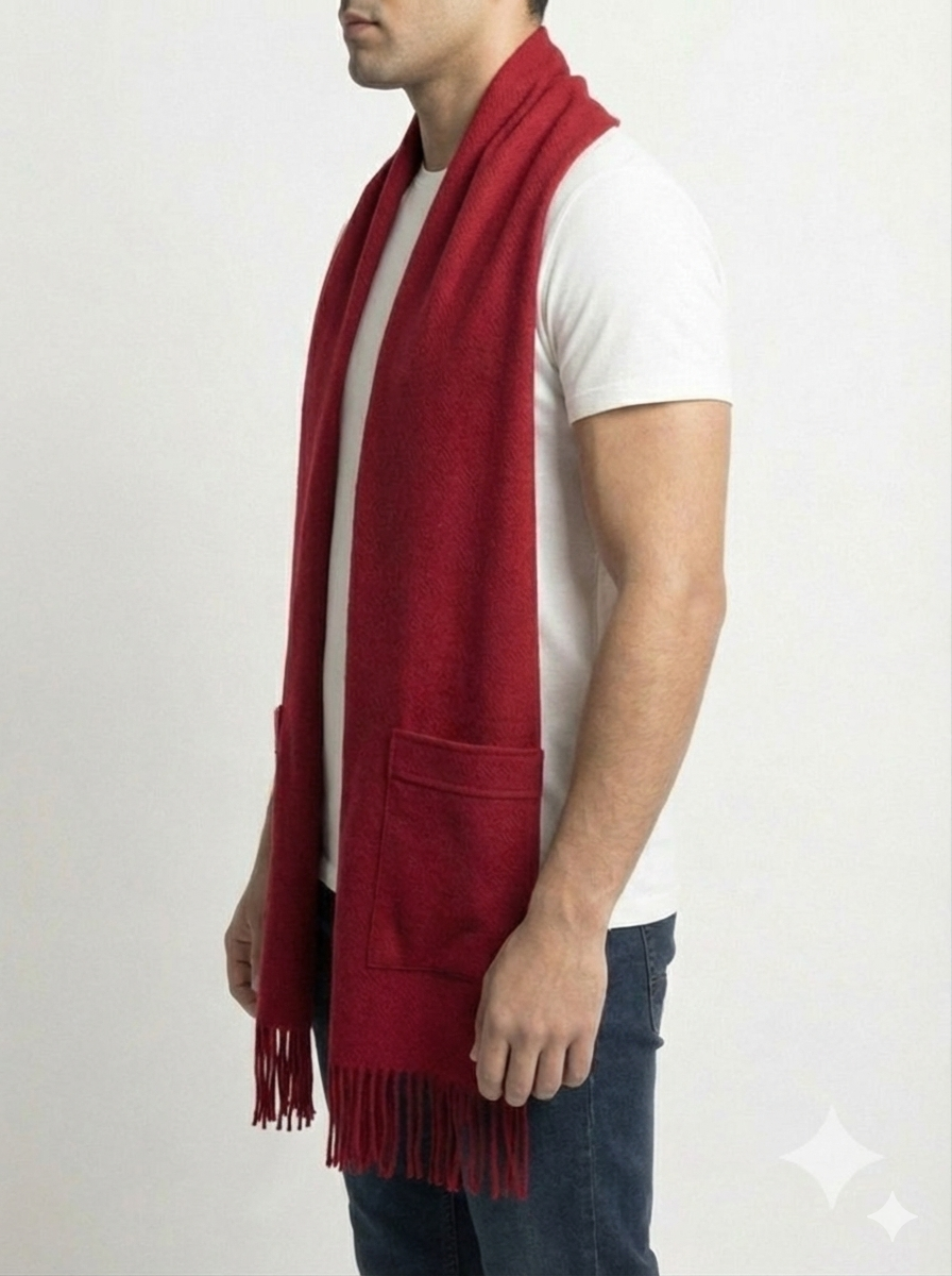 EloraTrends Premium Woolen Shawl / Muffler – Deep Ruby Red, Winter Essential Scarf for Men & Women - Image 2