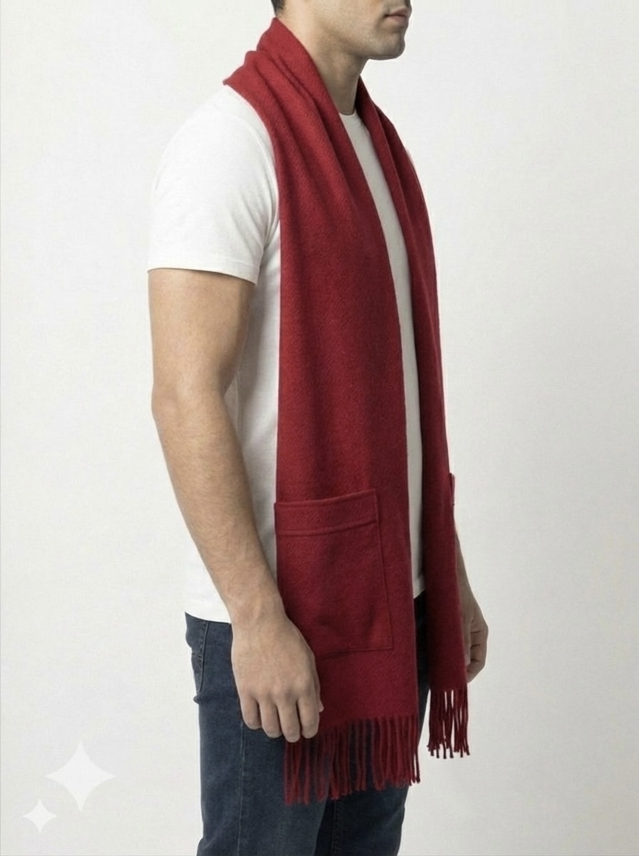 EloraTrends Premium Woolen Shawl / Muffler – Deep Ruby Red, Winter Essential Scarf for Men & Women - Image 3