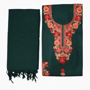 EloraTrends Premium Woolen Unstitched Suit Fabric – Deep Teal with Kashmiri Motif Work | Custom Tailor-Ready Dress Material